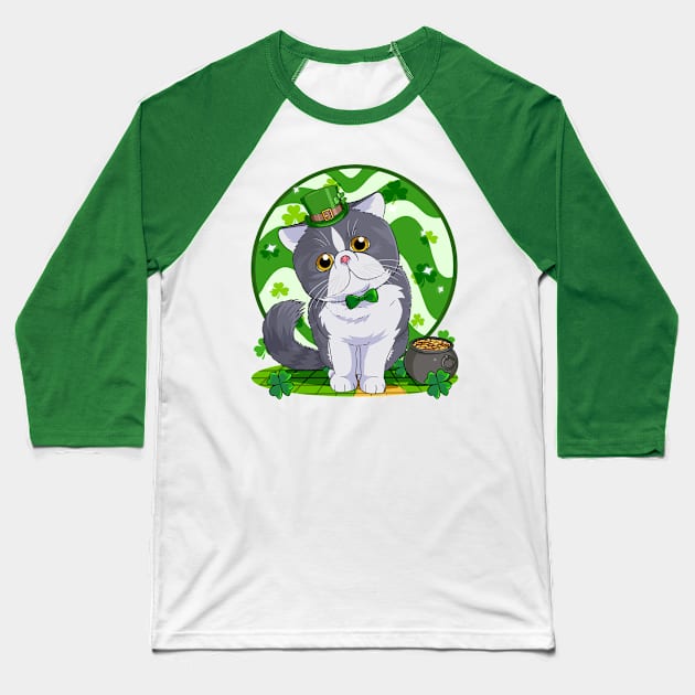 American Shorthair Cat Saint Patricks Leprechaun Baseball T-Shirt by Noseking